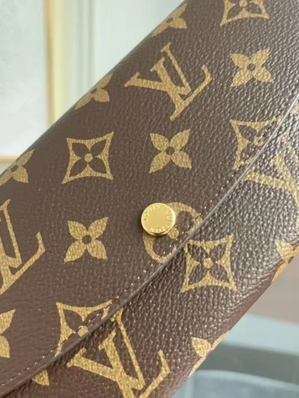 Louis Vuitton Wallet Womens Brown Monogram Canvas Orange Zip Around France Logo